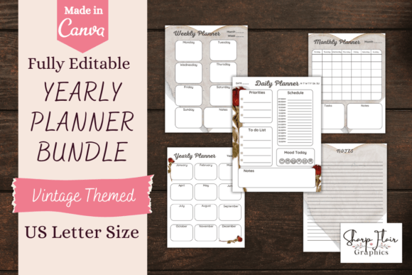 Download VintageThemed Canva Yearly Planner - Vintage Collection