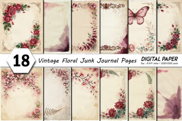 Download Vintage Floral Junk Journal Pages - Vintage Collection