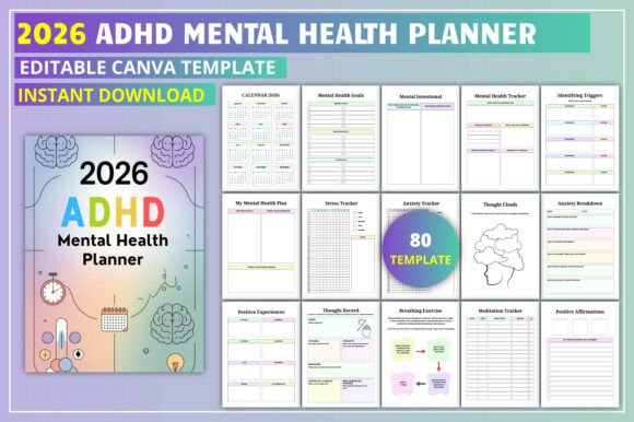 Download Editable 2026 ADHD Mental Health Planner - Premium Bundle