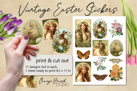 Download Vintage Easter Stickers Printable PNG - Vintage Collection